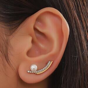 Gold Pearl Zircon Ear Climber
